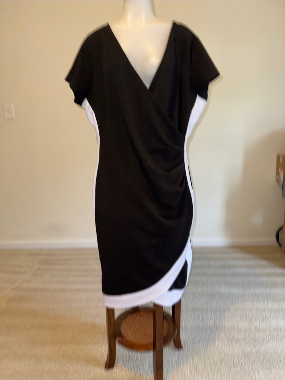 Almost Famous Black and White Wrap-Style Dress - Women's 3X